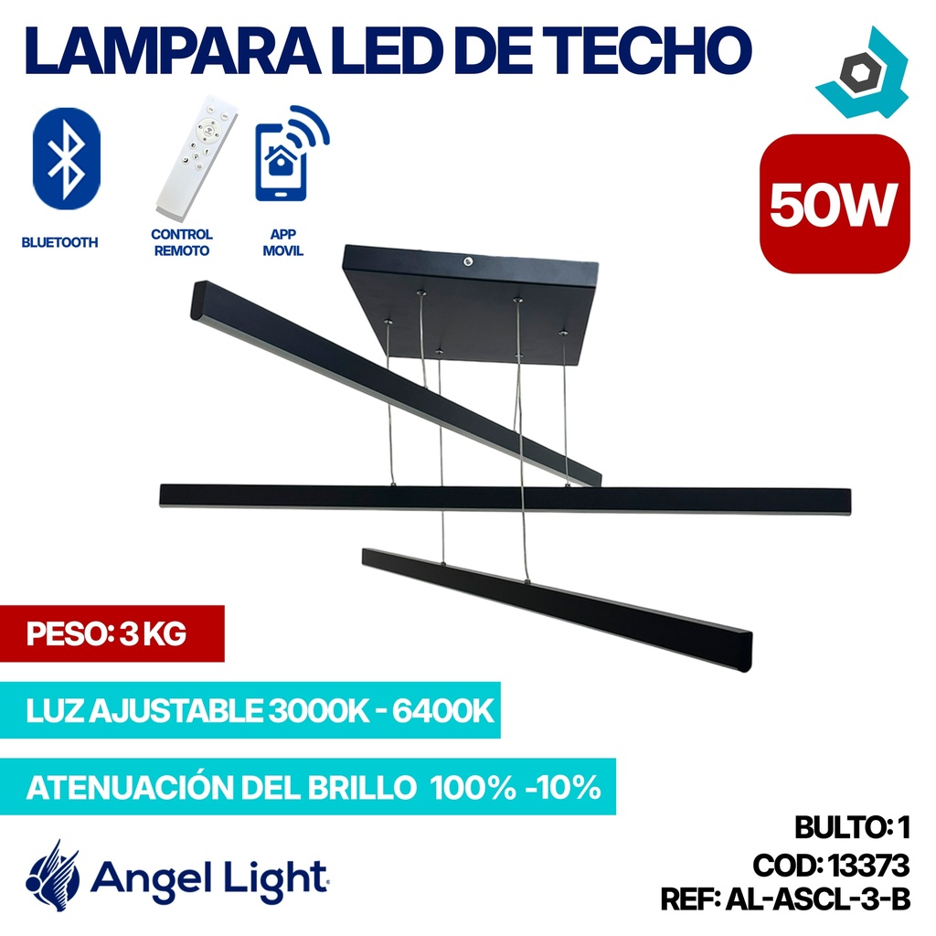 LAMPARA LED 50W DE TECHO LUZ AJUSTABLE NEGRA ANGEL LIGHT