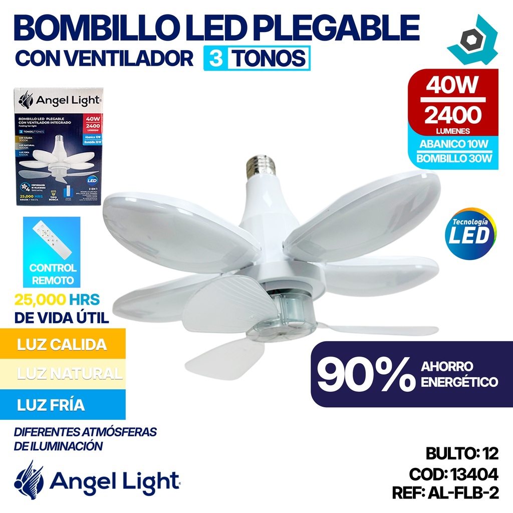BOMBILLO LED PLEGABLE 40W CON VENTILADOR ANGEL LIGHT