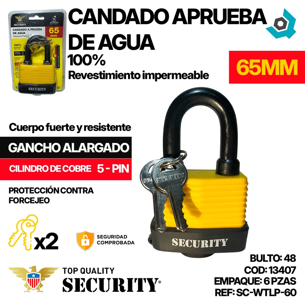 CANDADO A PRUEBA DE AGUA 65MM SECURITY