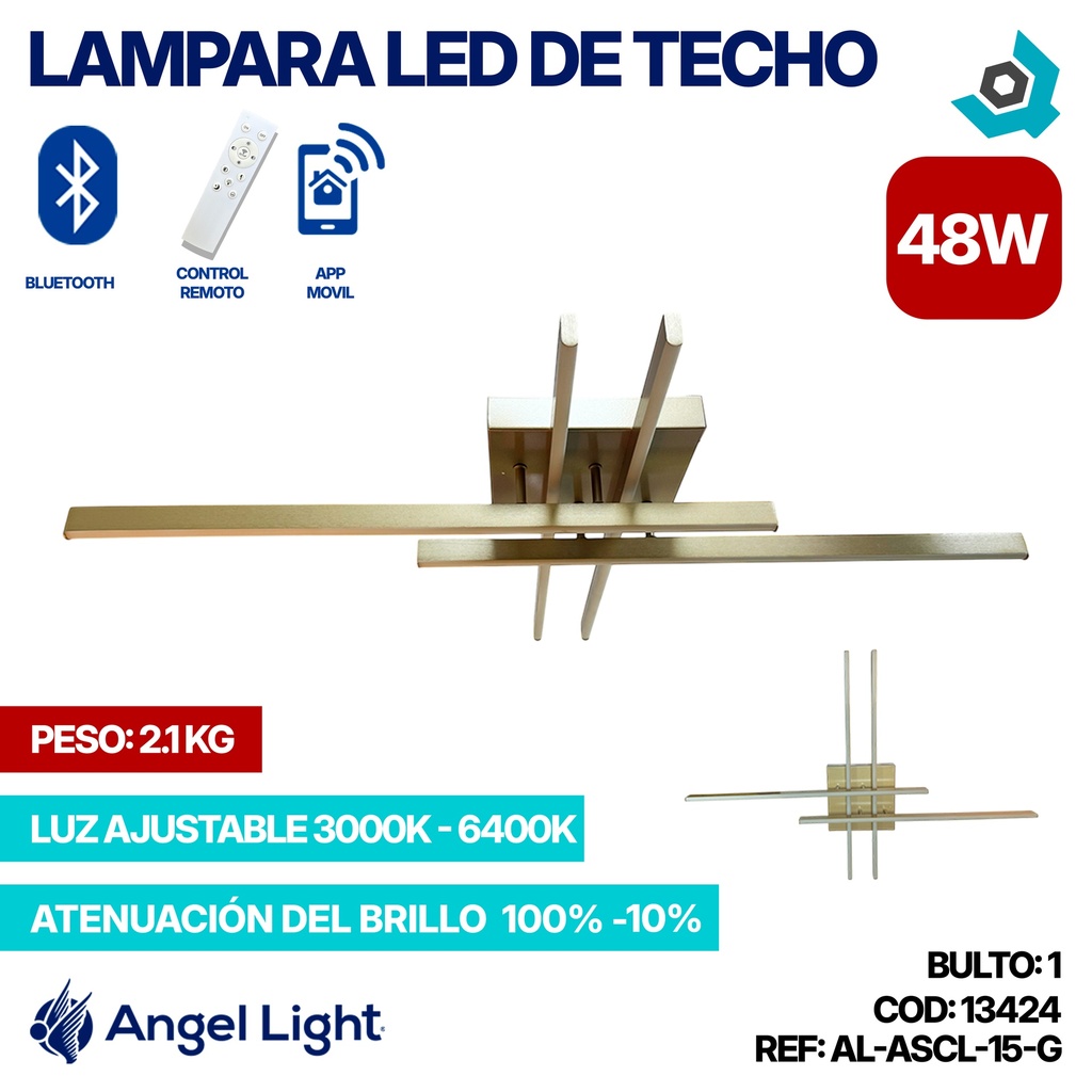 LAMPARA LED 40W DE TECHO LUZ AJUSTABLE DORADA ANGEL LIGHT