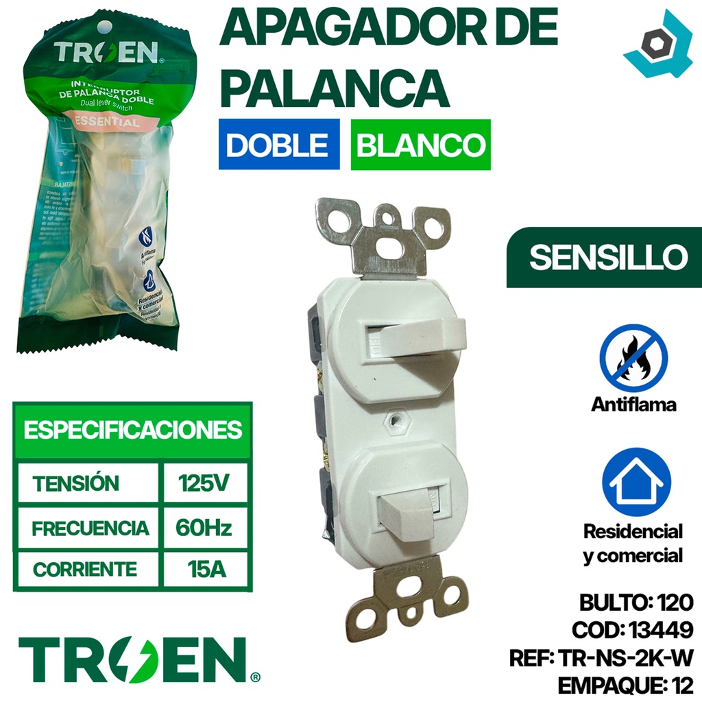 APAGADOR DE PALANCA DOBLE BLANCO TROEN