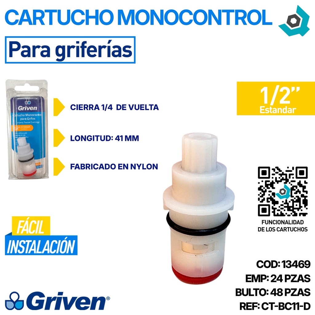 CARTUCHO MONOCONTROL 1/2" PARA GRIFERIAS GRIVEN