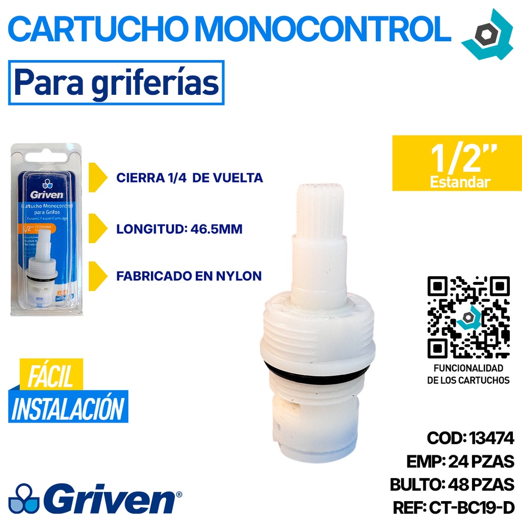 CARTUCHO MONOCONTROL 1/2" PARA GRIFERIAS GRIVEN
