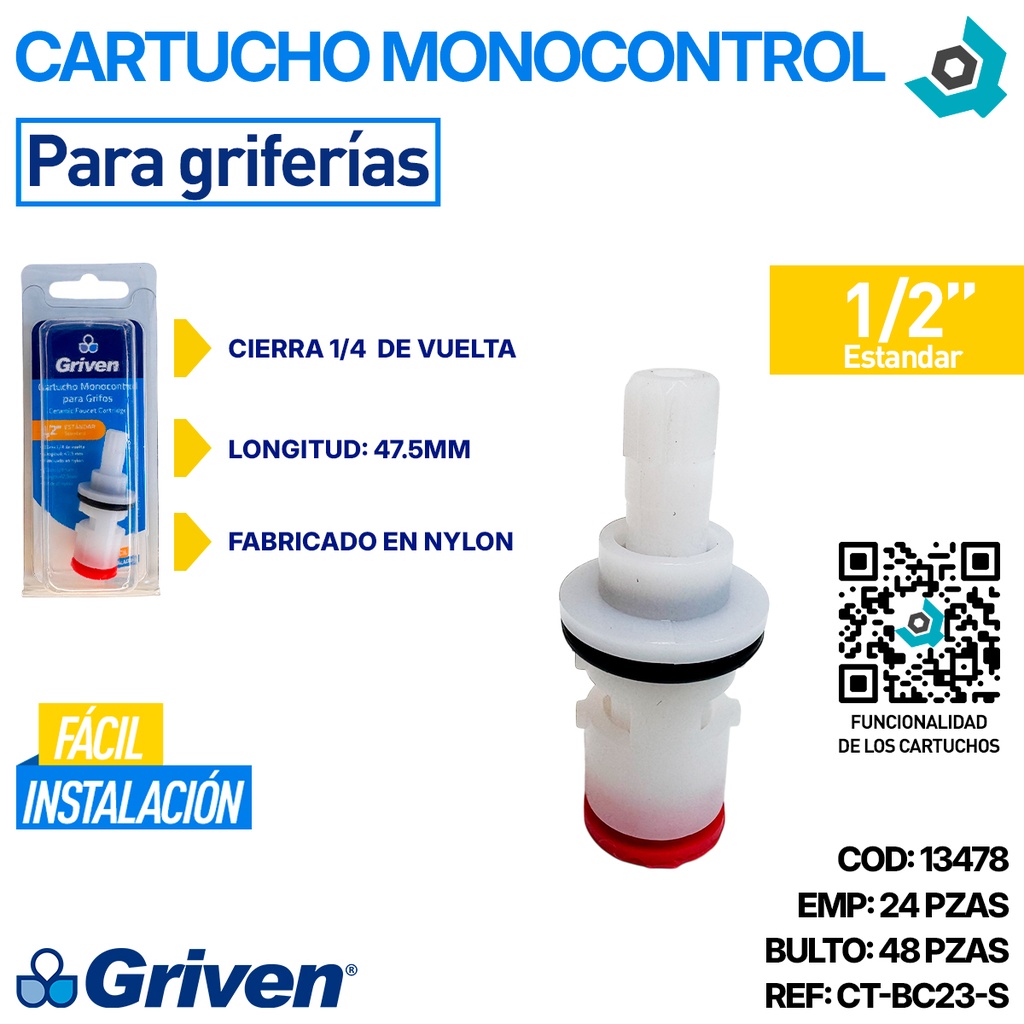 CARTUCHO MONOCONTROL 1/2" PARA GRIFERIAS GRIVEN