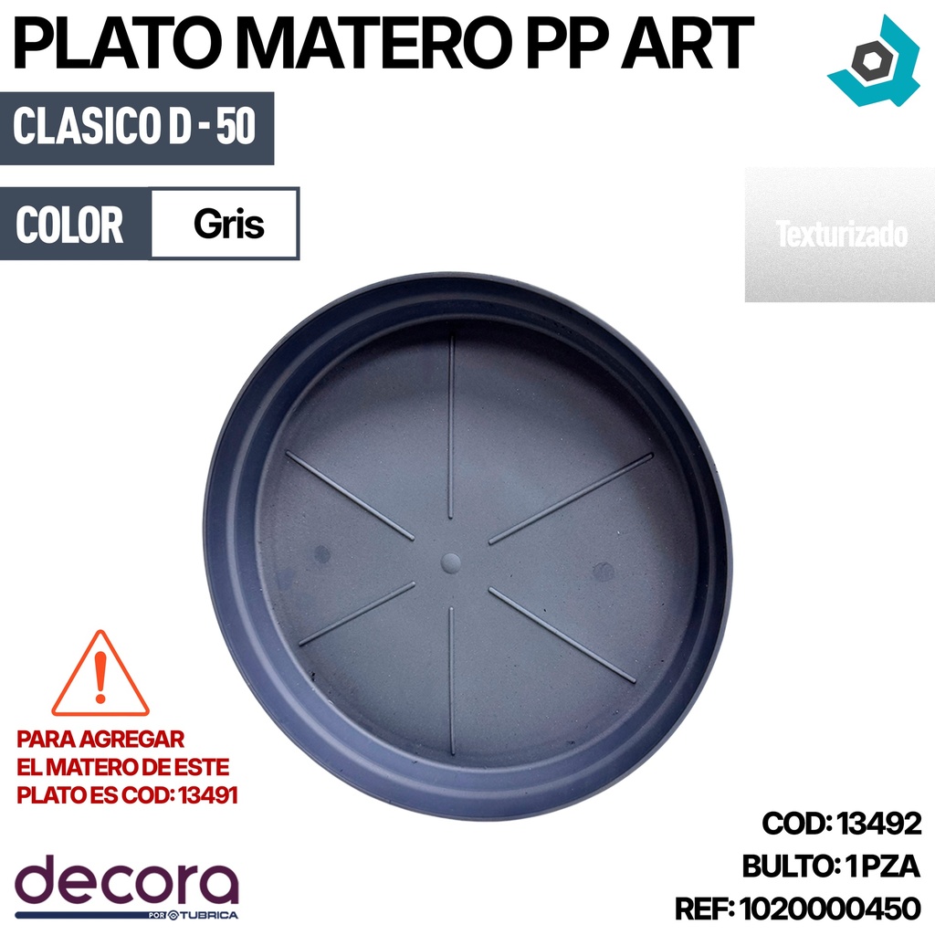 PLATO MATERO PP CLASICO D-50 GRIS DP