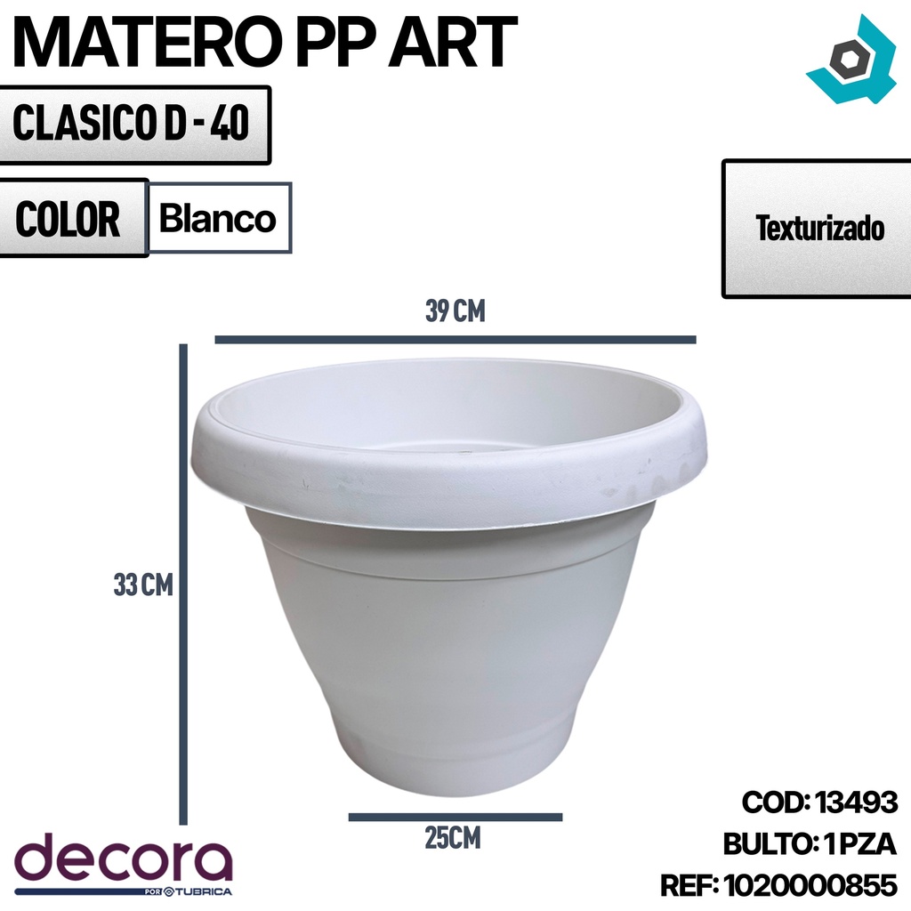 MATERO PP CLASICO D-40 BLANCO DP