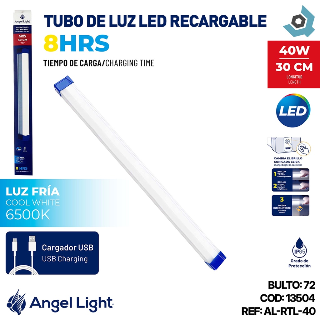 TUBO DE LUZ LED 40W RECARGABLE 6500K ANGEL LIGHT