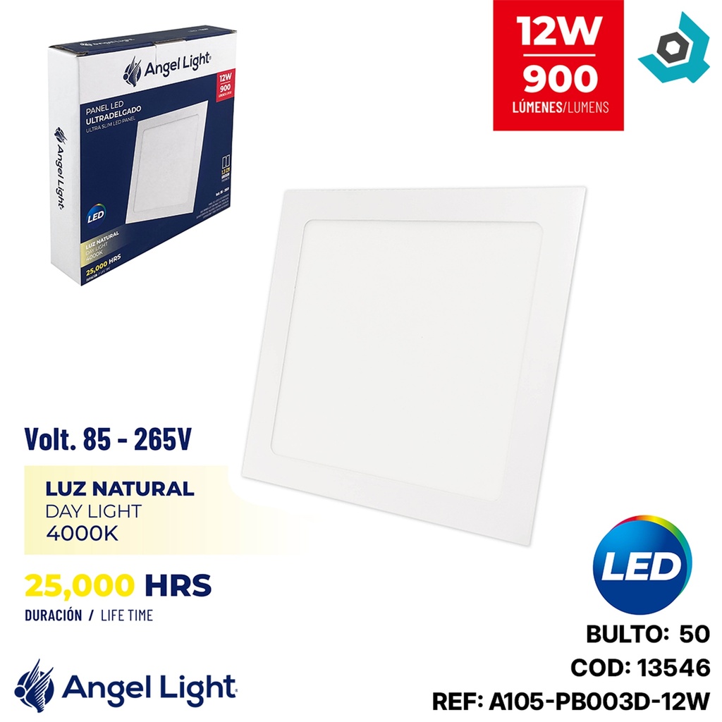 LAMPARA LED PARA EMPOTRAR CUADRADA 12W 4000K ANGEL LIGHT