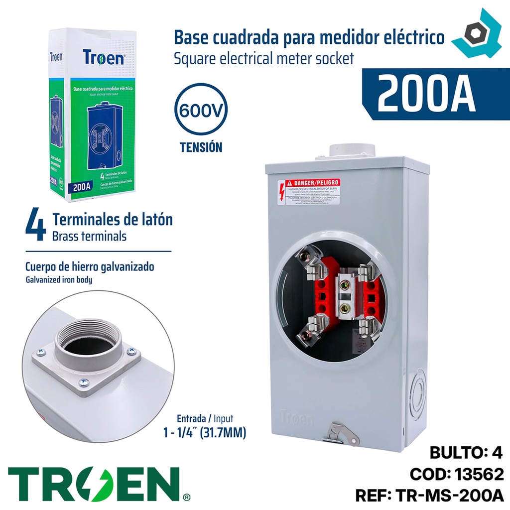 BASE CUADRADA PARA MEDIDOR ELECTRICO 200A TROEN