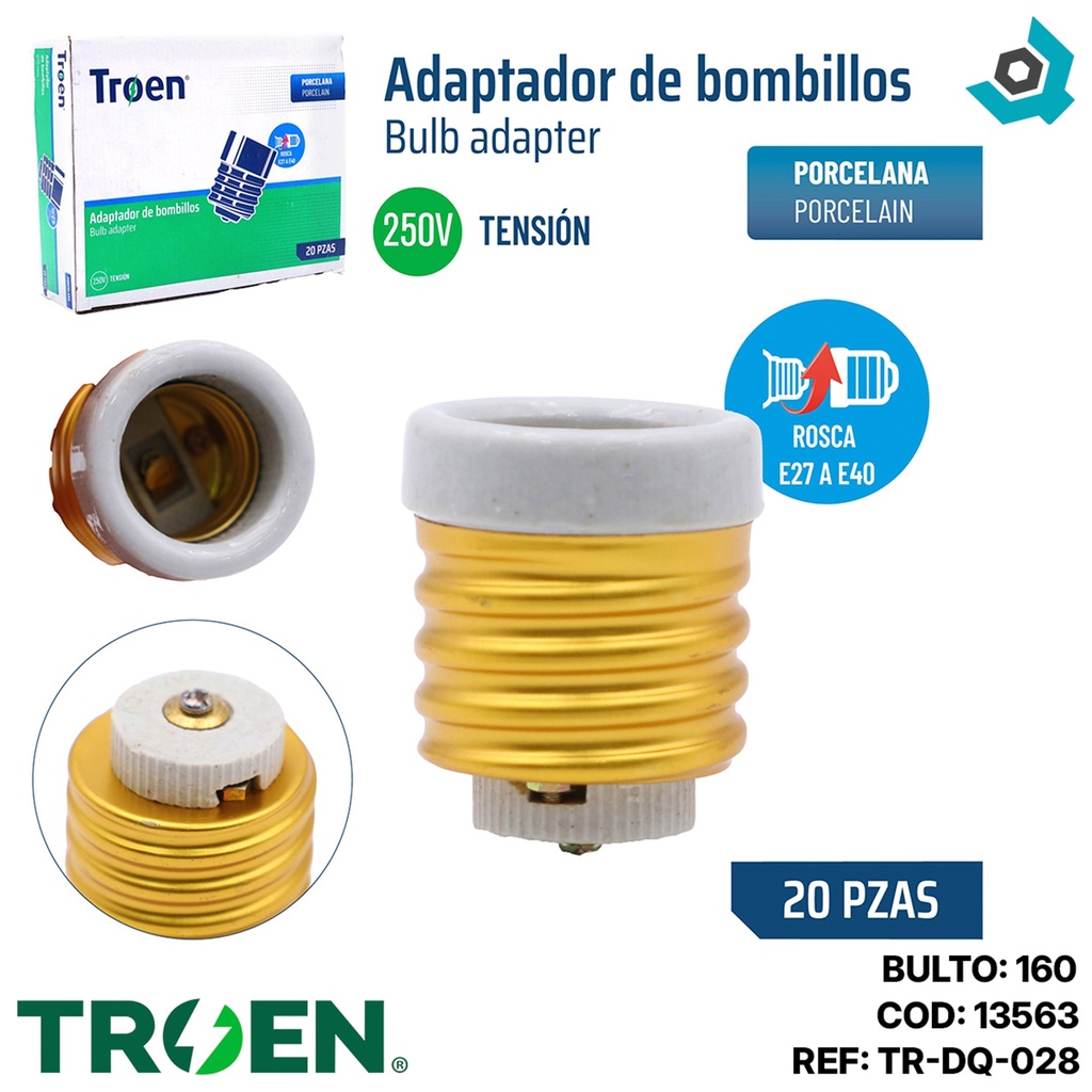 ADAPTADOR DE BOMBILLOS PORCELANA 250V TROEN