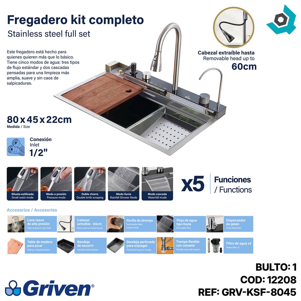 FREGADERO KIT COMPLETO GRIVEN ELITE