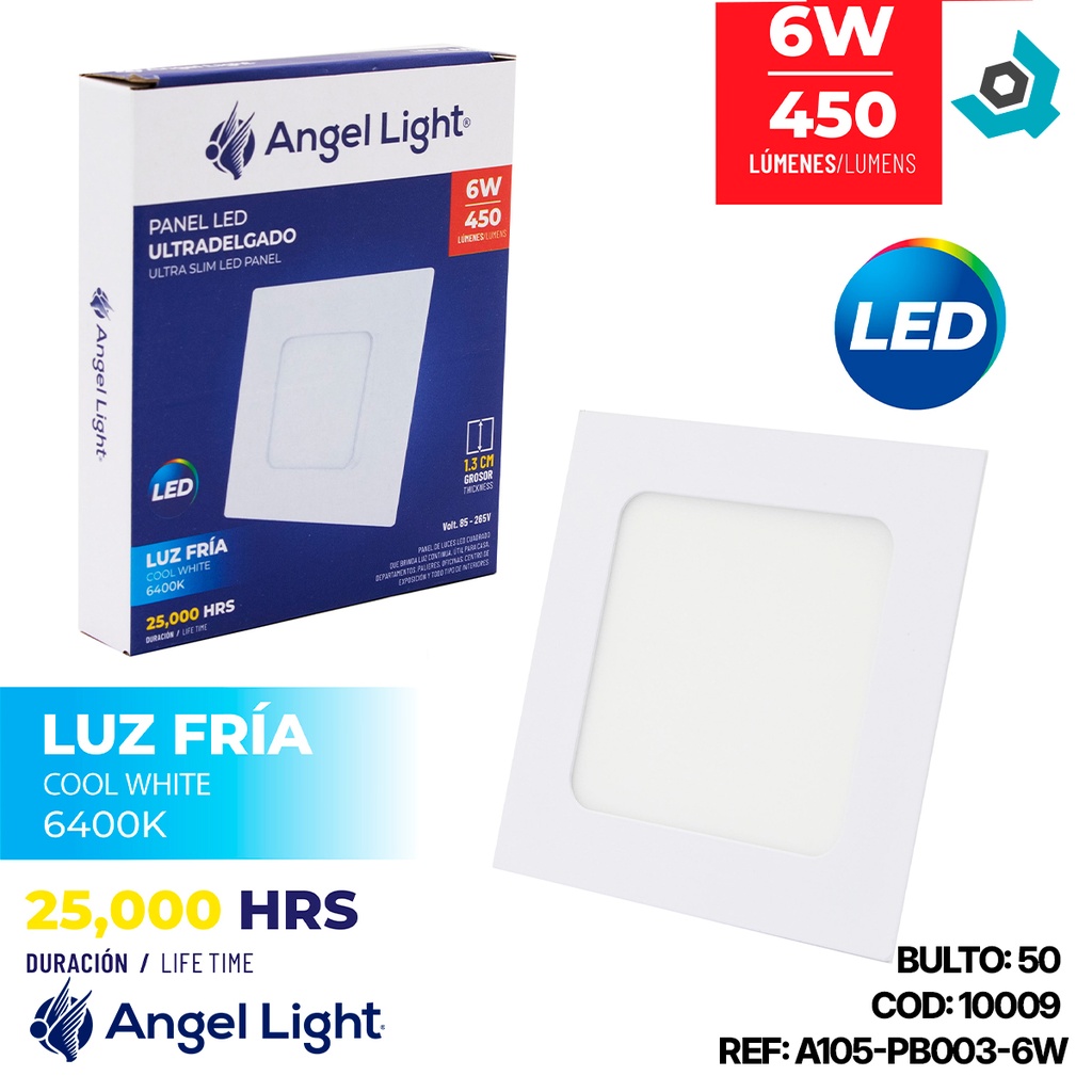 LAMPARA LED PARA EMPOTRAR CUADRADA 6W 4" LUZ FRIA ANGEL LIGHT
