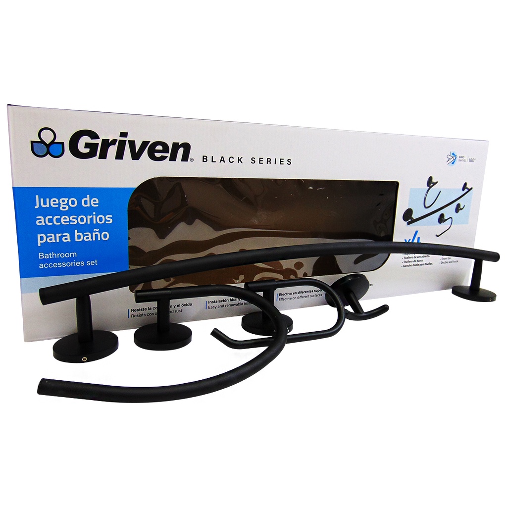 JUEGO DE ACCESORIOS PARA BANO NEGRO MATE GRIVEN BLACK