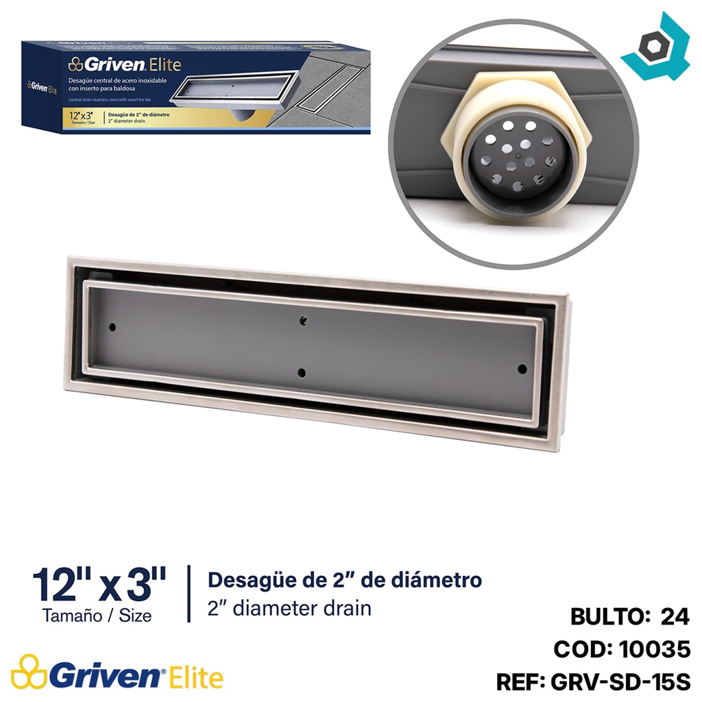 DESAGUE DE PISO 12" X 3" RECTANGULAR GRIVEN ELITE