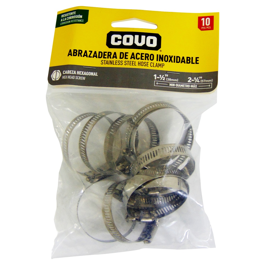 ABRAZADERAS 1 1/2" A 1 1/4" DE ACERO INOXIDABLECOVO