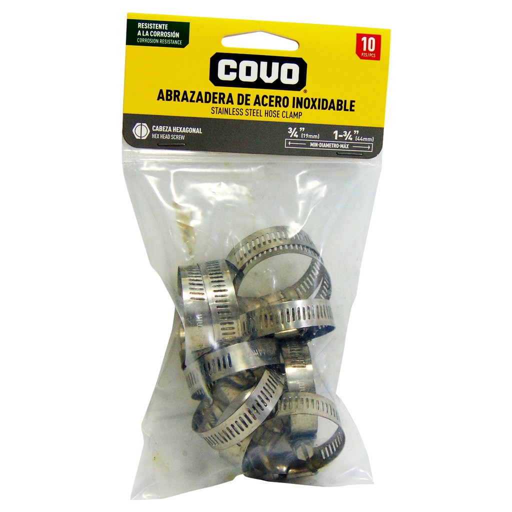 ABRAZADERAS 3/4" A 1 3/4" DE ACERO INOXIDABLE COVO