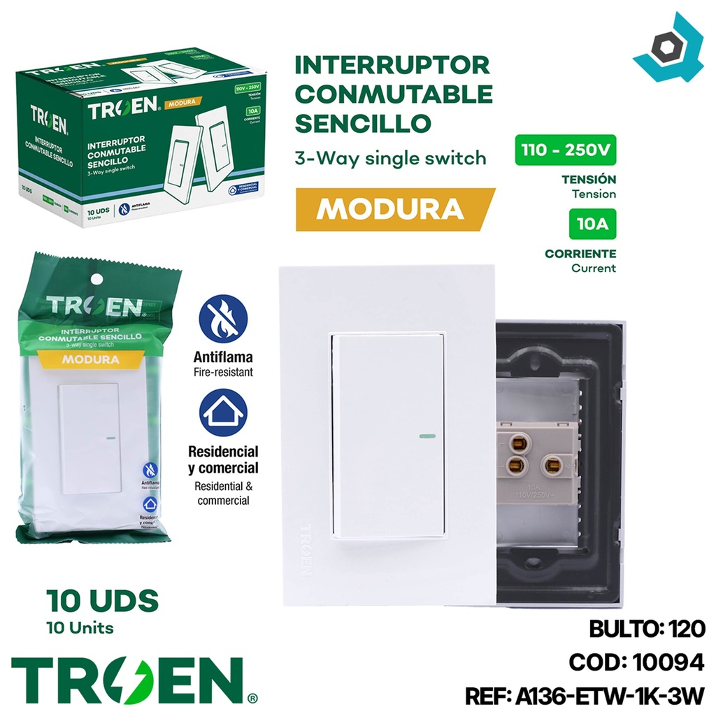 APAGADOR INDIVIDUAL 3 WAY BLANCO TROEN