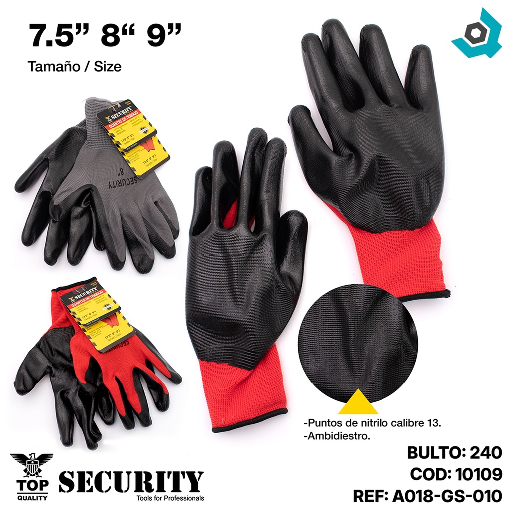 GUANTES DE TRABAJO 7.5" 8" 9" SECURITY
