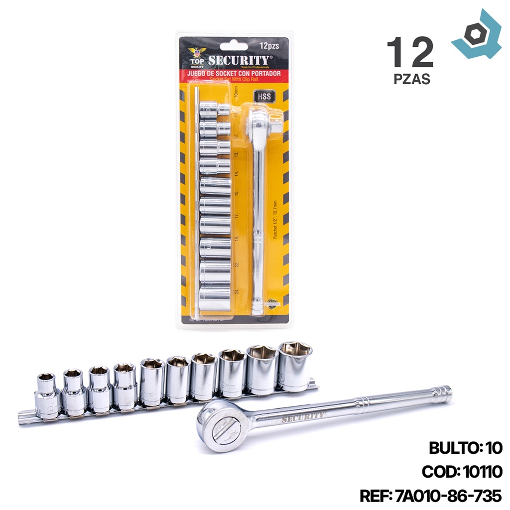 JUEGO DE DADOS CON RATCHET 12 PIEZAS SECURITY