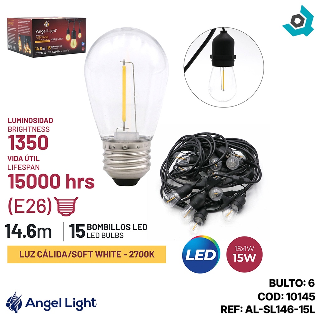 BOMBILLOS LED 2W X 15 PIEZAS VINTAGE ANGEL LIGHT