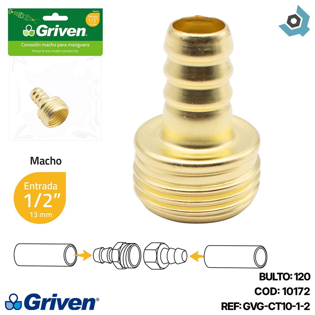 CONECTOR PARA MANGUERA 1/2" MACHO GRIVEN