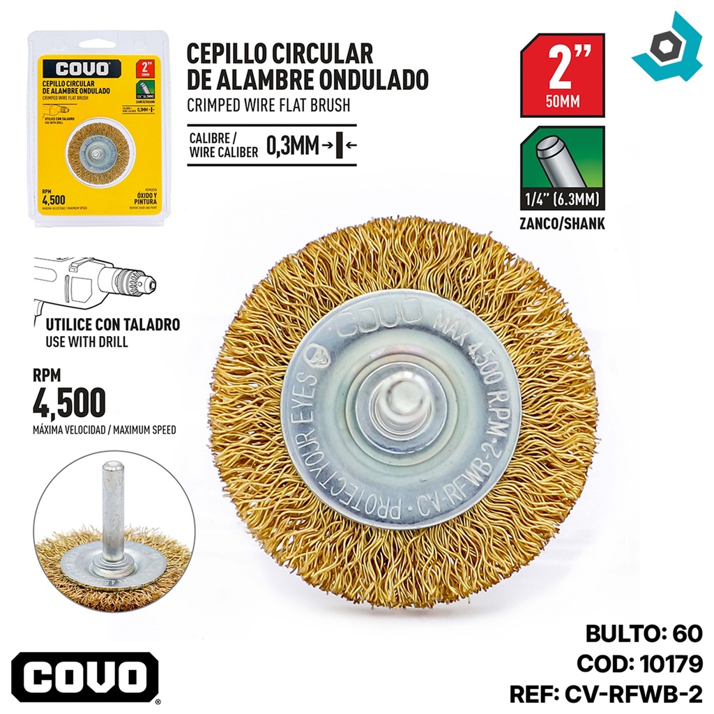 DISCO CEPILLOPLANO DE ALAMBRE 2" X 1/4" COVO