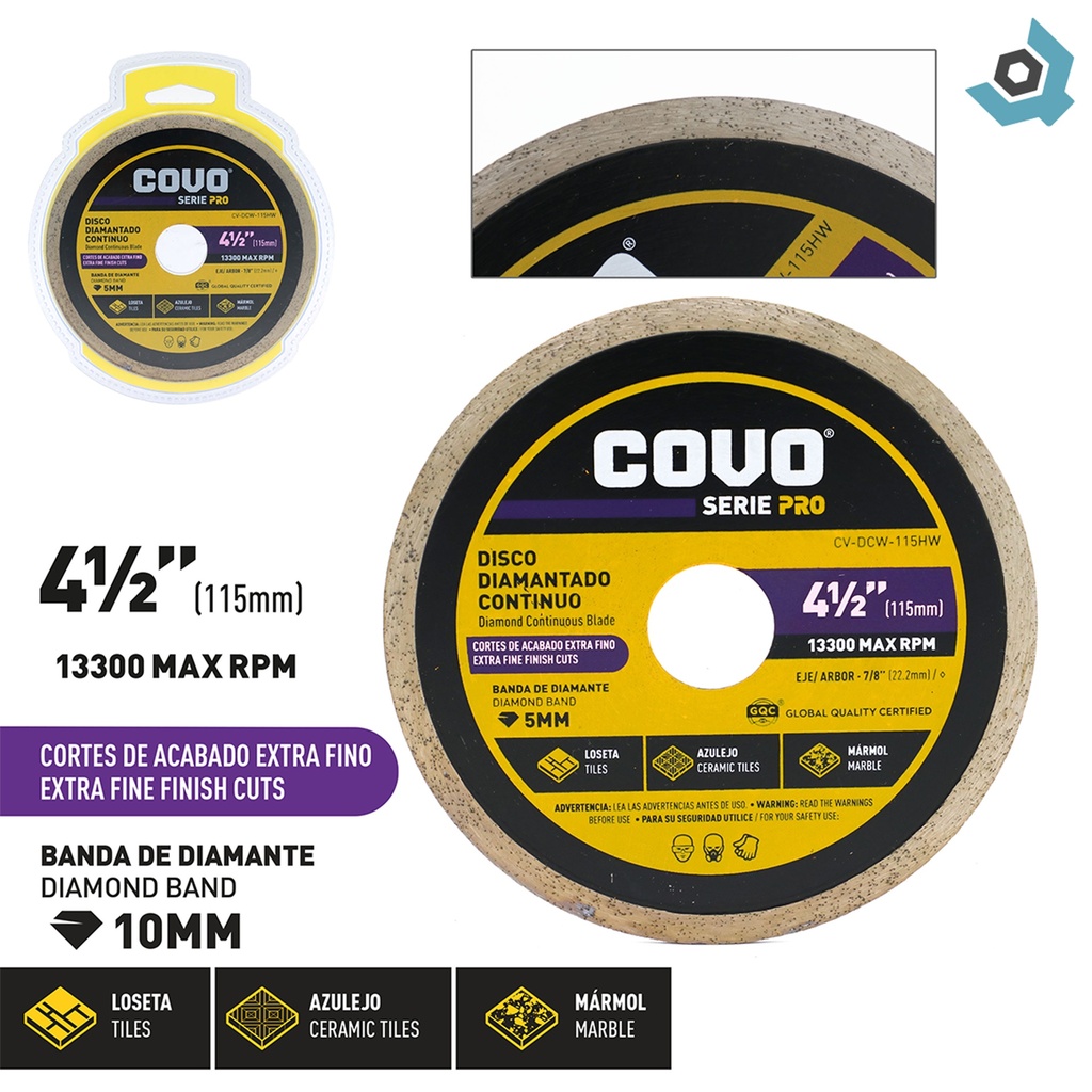 DISCO DIAMATANDO 4 1/2" CORTE CONTINUO COVO PRO