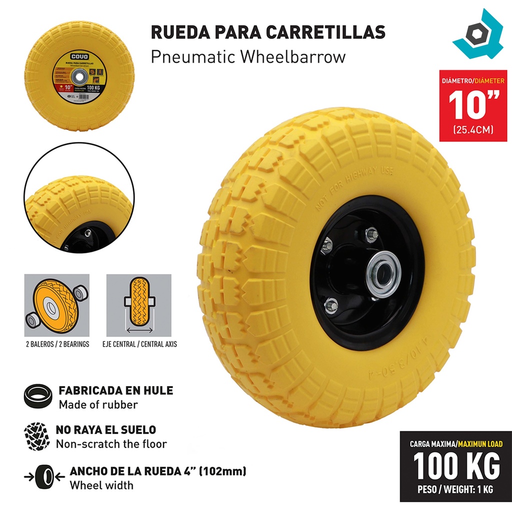 RUEDA NEUMATICA 10" PARA CARRETILLAS 100KG COVO