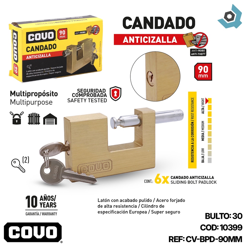 CANDADO 90MM ANTICIZALLA COVO