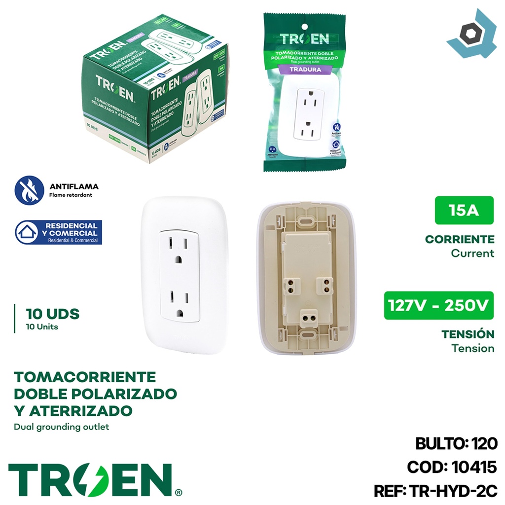 TOMACORRIENTE ESTANDAR DOBLE BLANCO TROEN