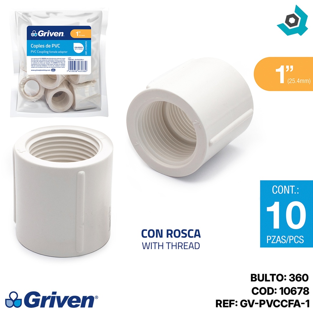UNION COPLE DE PVC 1" CON ROSCA BLANCO GRIVEN