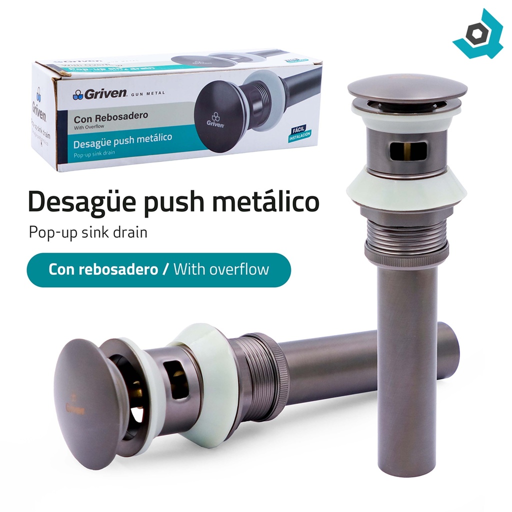 DESAGUE PUSH METALICO CON REBOSADERO GRIS METALICO GRIVEN GUN METAL