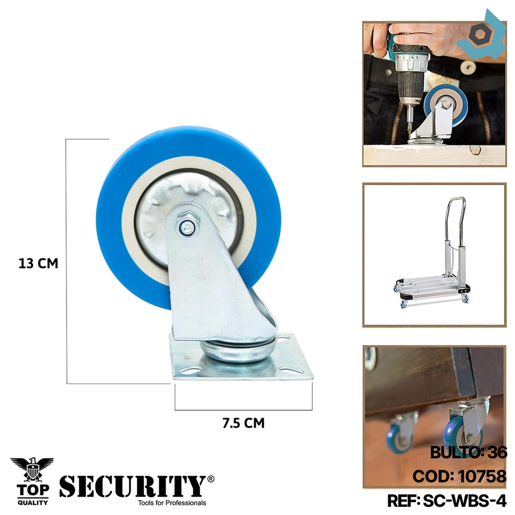 RUEDA DE PVC 4" SIN FRENO SECURITY