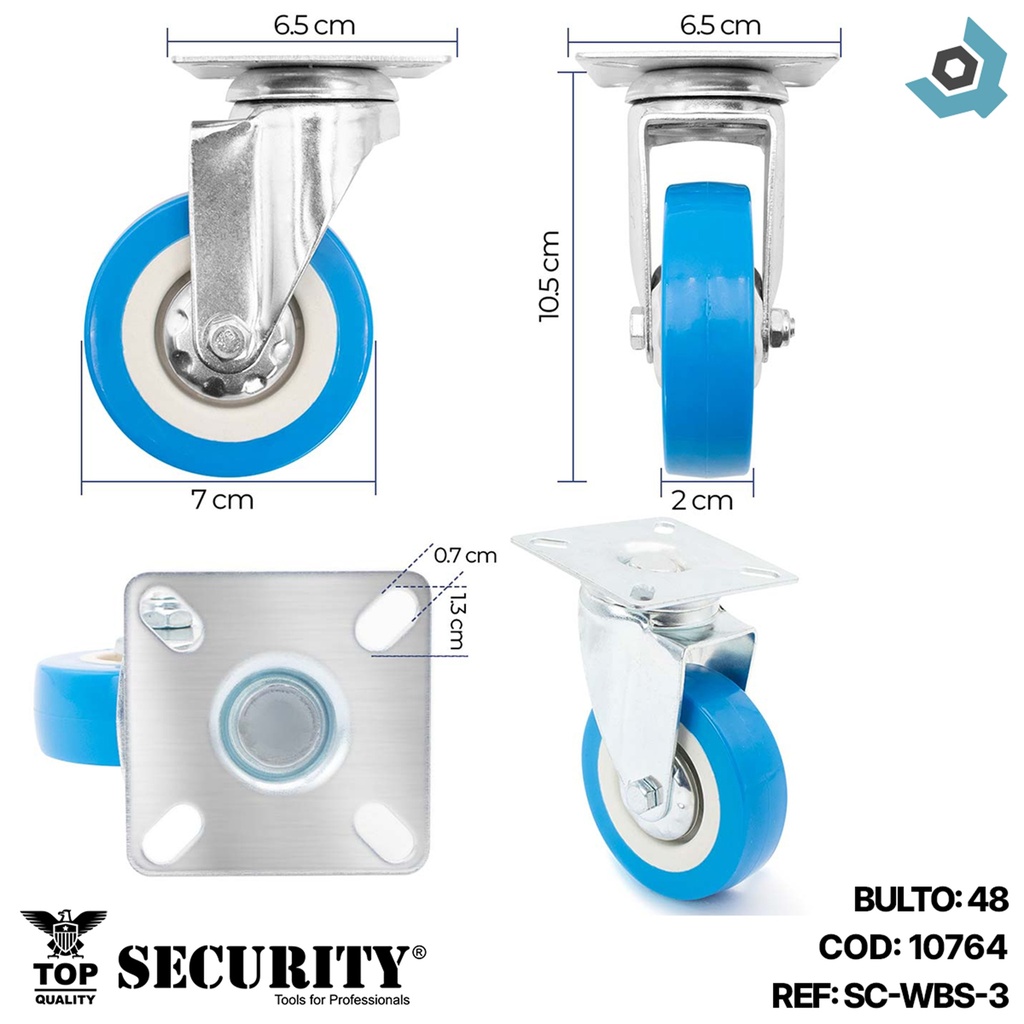 RUEDA DE PVC 3" SIN FRENO SECURITY