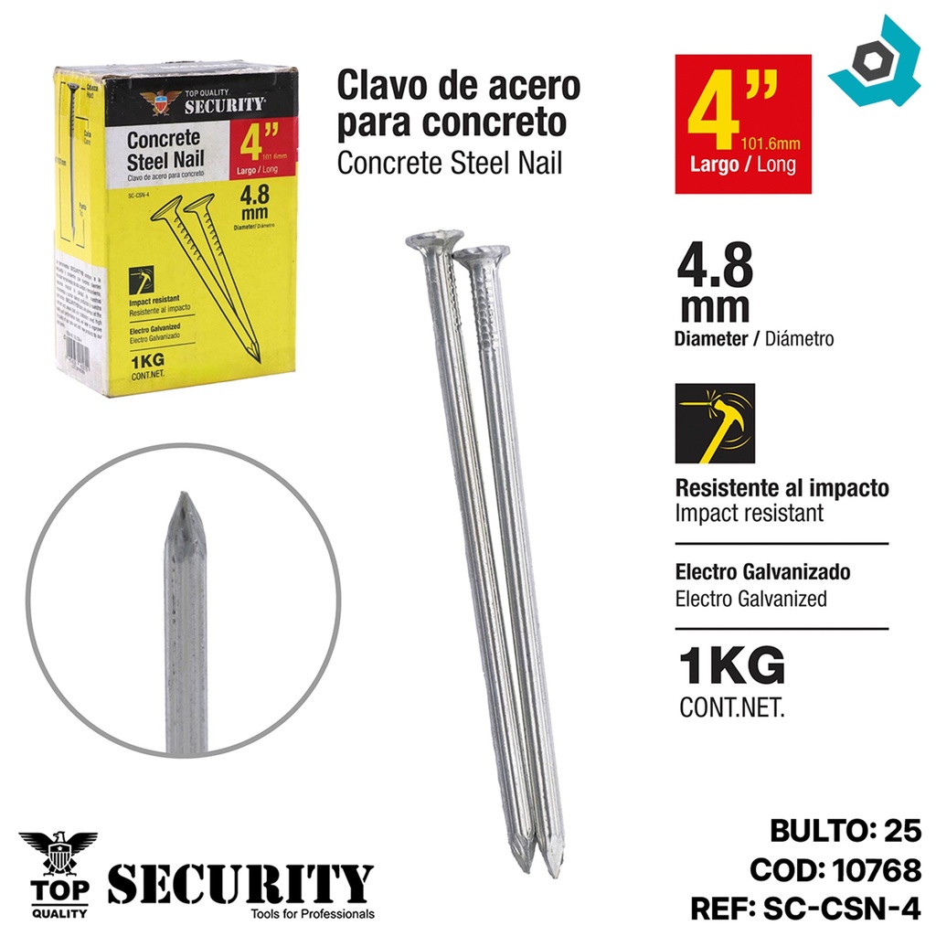 CLAVO DE ACERO PARA CONCRETO 4" SECURITY