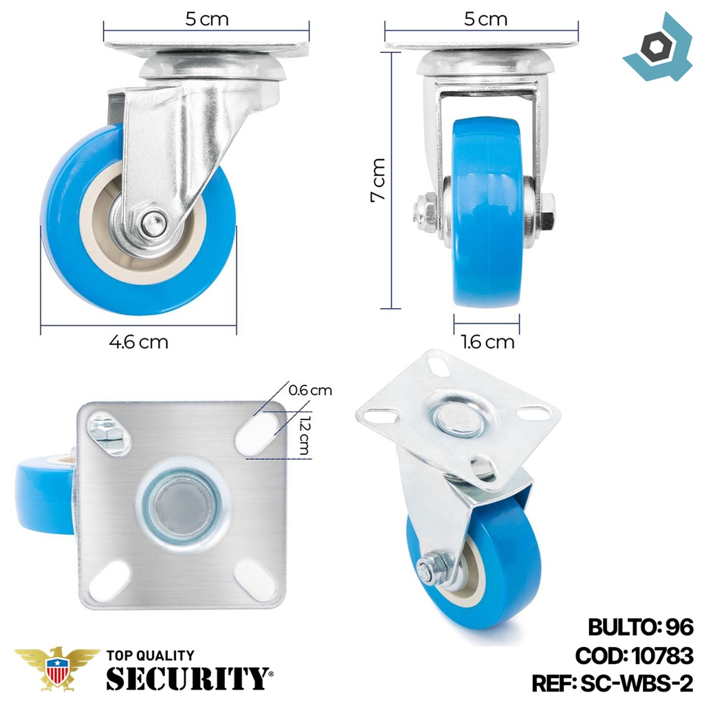 RUEDA DE PVC 2" SIN FRENO SECURITY