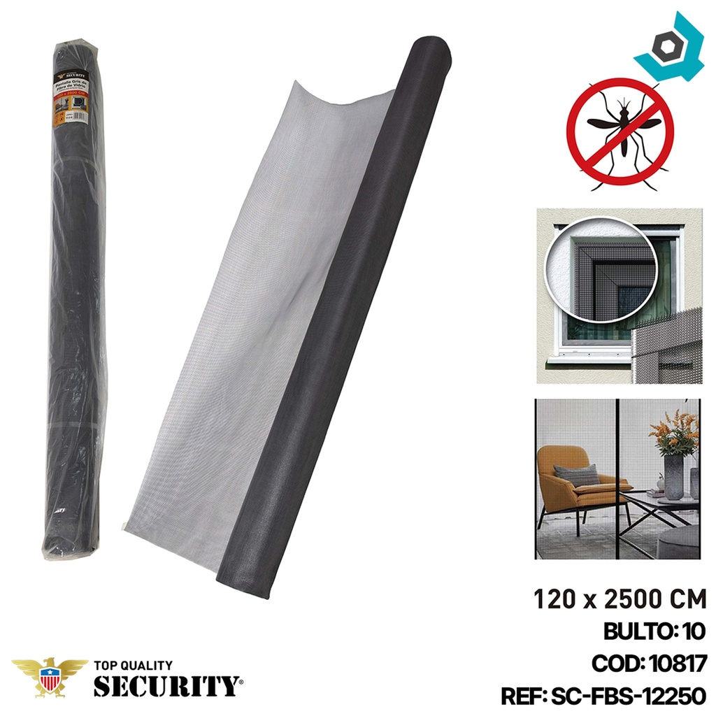 MALLA MOSQUITERO PANTALLA GRIS FIBRA DE VIDRIO 120X 2500CM  SECURITY