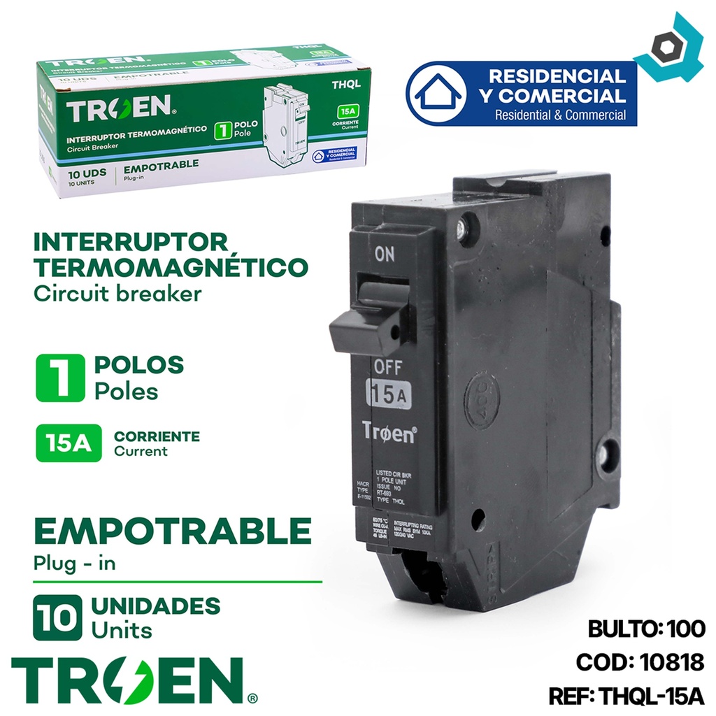 BREAKER PARA EMPOTRAR 15A TROEN
