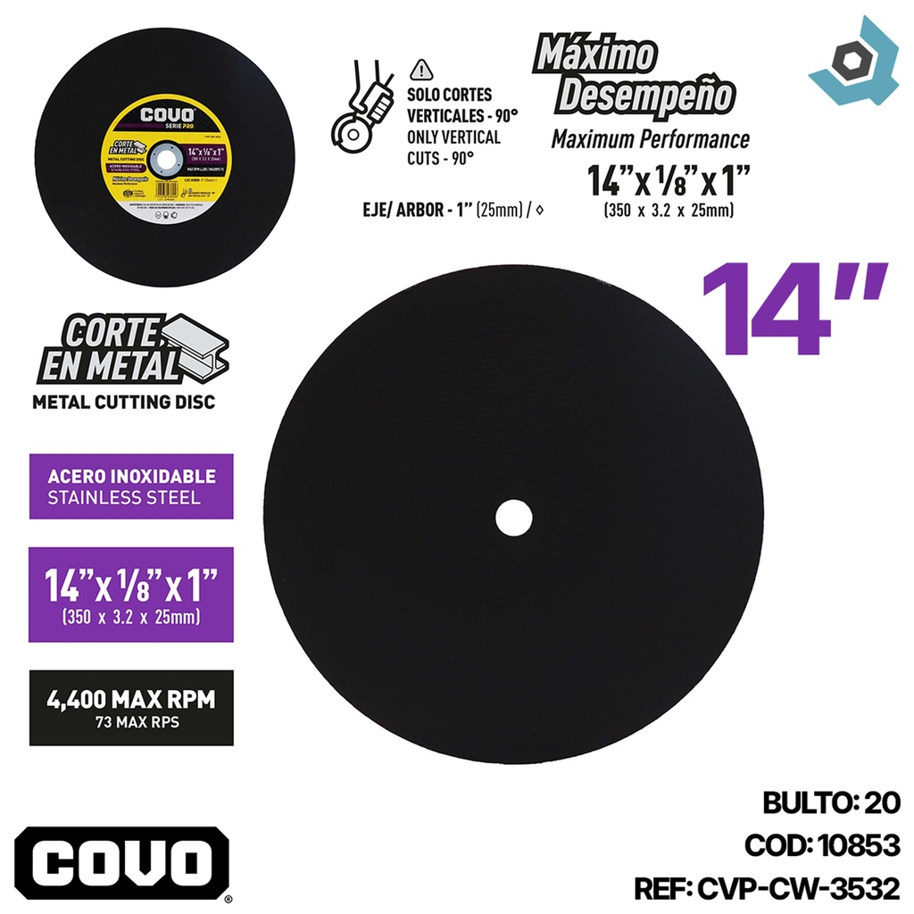 DISCO ULTRAFINO 14" DE CORTE COVO PRO