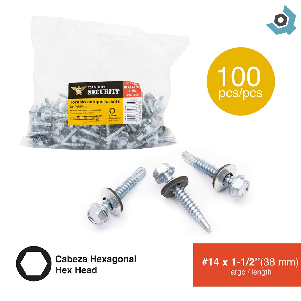 TORNILLO AUTOPERFORANTE #14 X 1 1/2" 100PZAS SECURITY