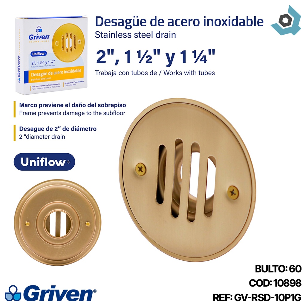 DESAGUE DE PISO 2" DORADO GRIVEN GOLDEN