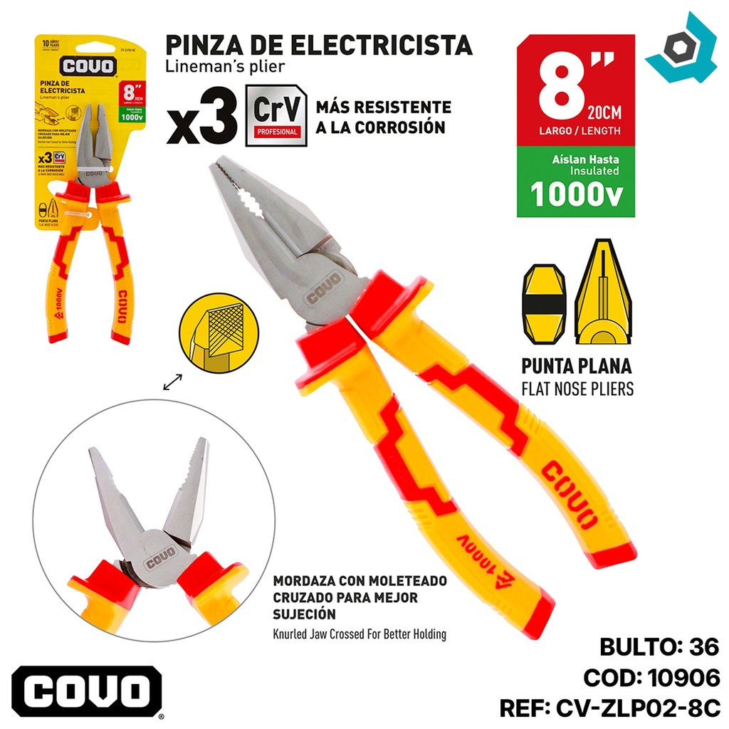 PINZA DE ELECTRICISTA 8" COVO