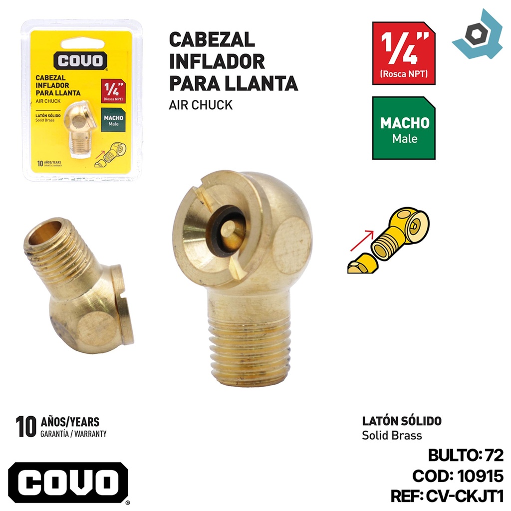 VALVULA DE LLENADO PARA NEUMATICOS 1/4" MACHO COVO