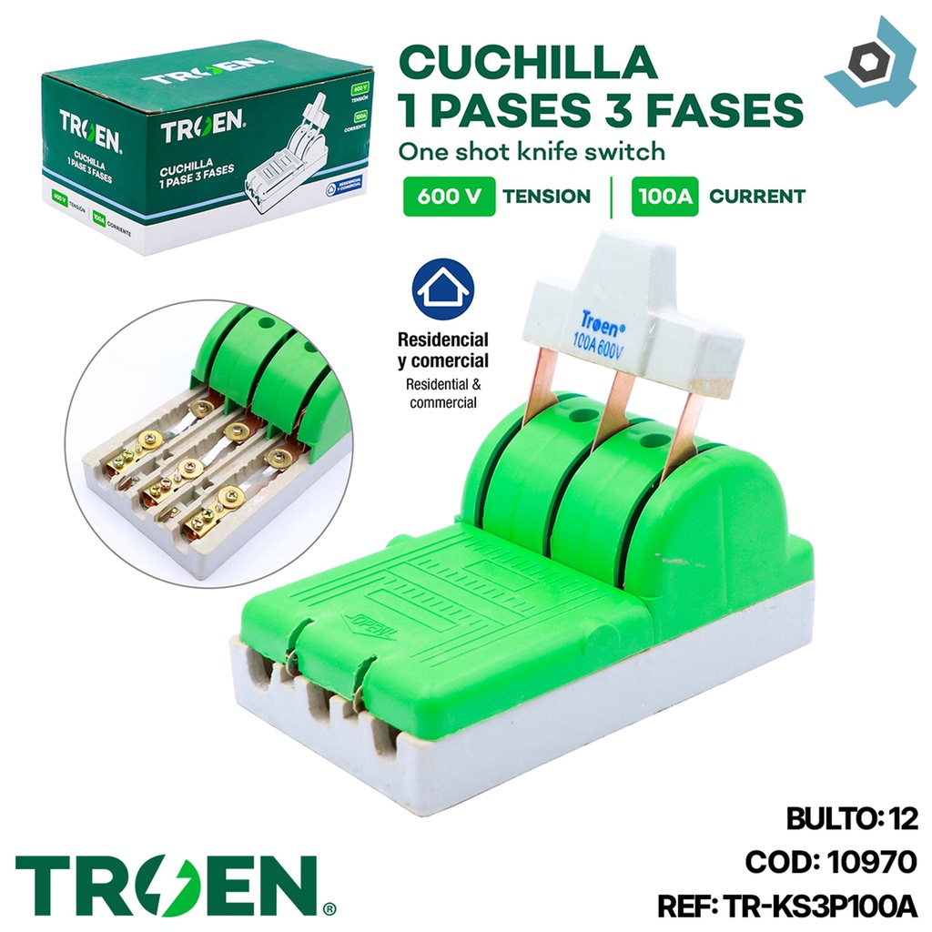 CUCHILLA ELECTRICA 1 PASES 3 POLOS X 100A TROEN