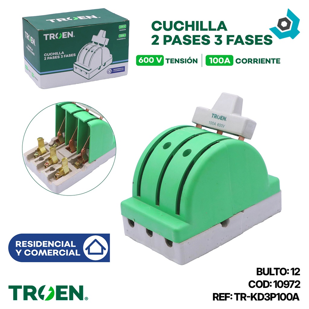 CUCHILLA ELECTRICA 2 PASES 3 POLOS X 100A TROEN