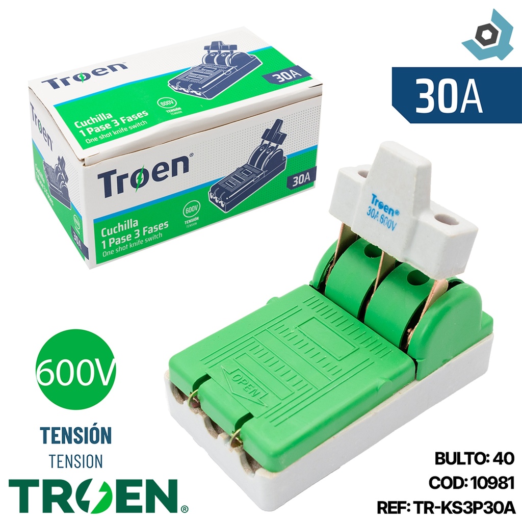 CUCHILLA ELECTRICA 1 PASES 3 POLOS X 30A TROEN