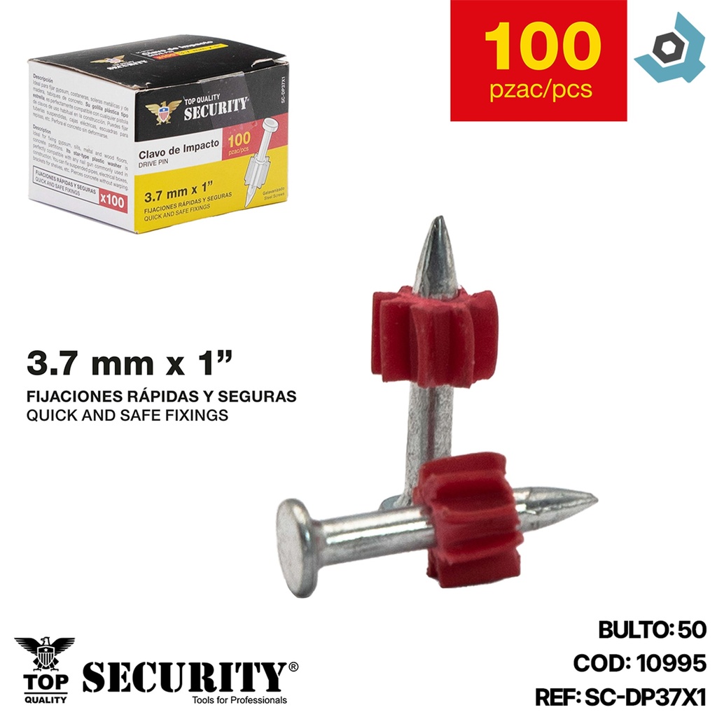 CLAVOS DE IMPACTO 3.7MM X 1" ACERO GALVANIZADO SECURITY