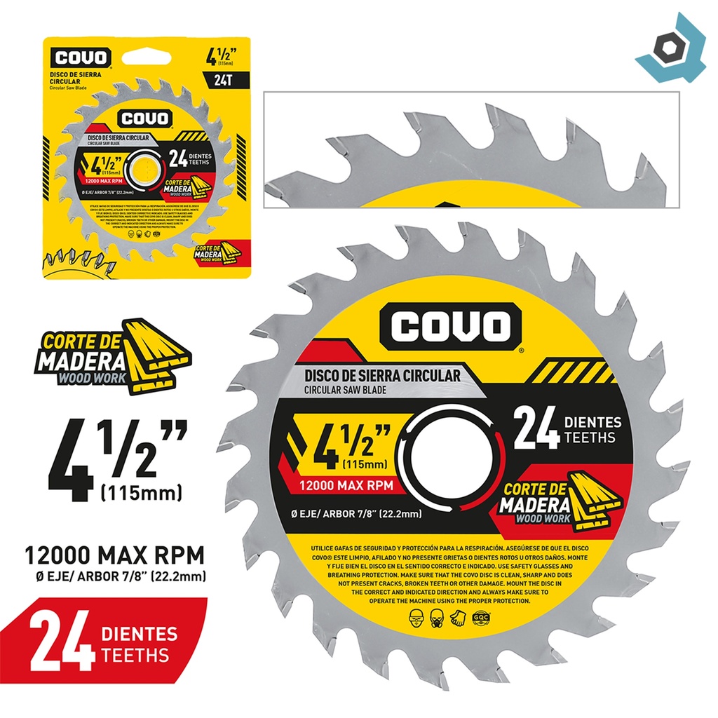 DISCO DE SIERRA 4 1/2" PARA MADERA COVO