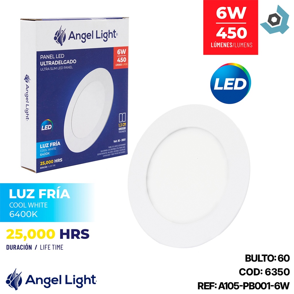 LAMPARA LED PARA EMPOTRAR REDONDA 6W 4.5" LUZ BLANCA ANGEL LIGHT
