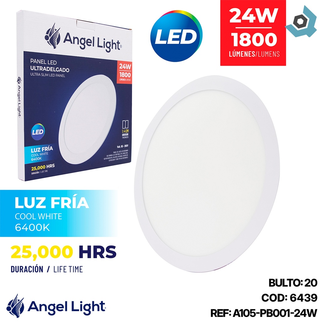 LAMPARA LED PARA EMPOTRAR REDONDA 24W 12" LUZ BLANCA ANGEL LIGHT